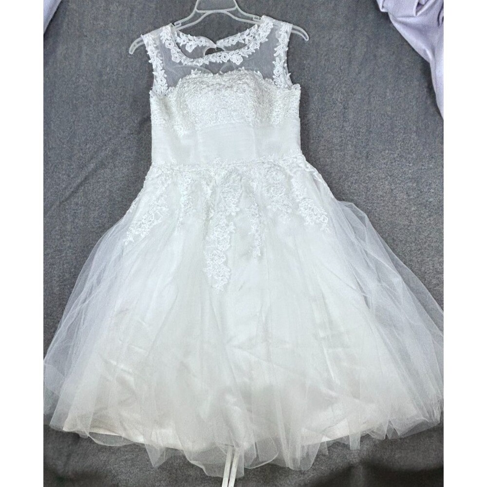 AbaoWedding White Lace Tulle Short Wedding Dress Women Size 12 Corset Back